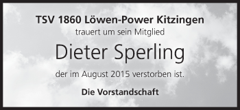 Anzeige von Dieter Sperling von MGO