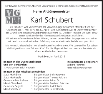 Anzeige von Karl Schubert von MGO