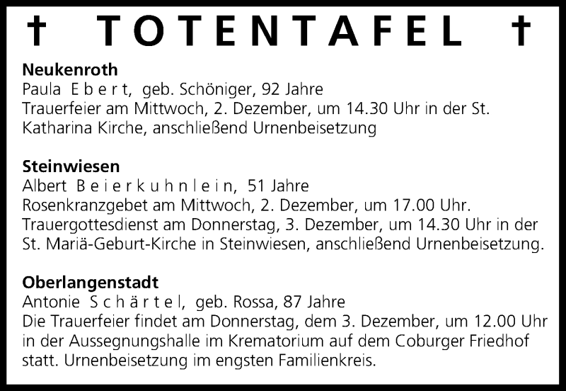  Traueranzeige für Totentafel vom 02.12.2015 vom 02.12.2015 aus MGO