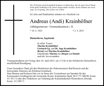Anzeige von Andreas Krainhöfner von MGO