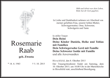 Anzeige von Rosemarie Raab von MGO
