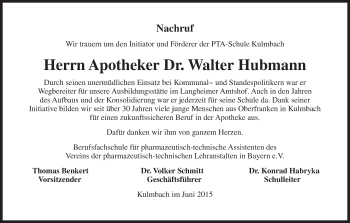 Anzeige von Walter Hubmann von MGO