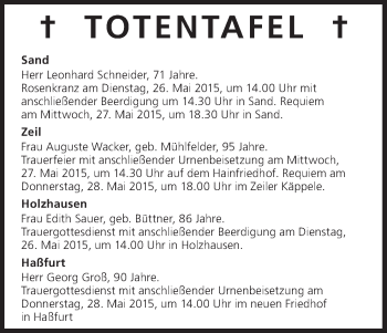 Anzeige von Totentafel 26.05.2015 von MGO