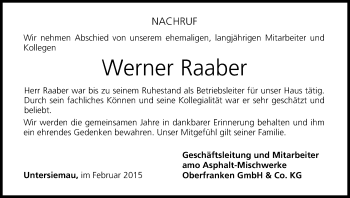 Anzeige von Werner Raaber von MGO