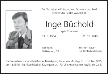Anzeige von Inge Büchold von MGO