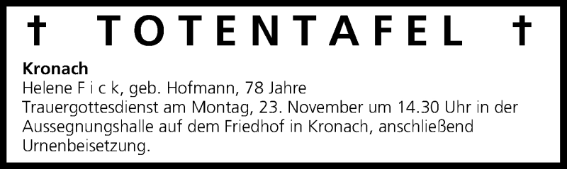  Traueranzeige für Totentafel vom 21.11.2015 vom 21.11.2015 aus MGO