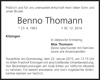 Anzeige von Benno Thomann von MGO