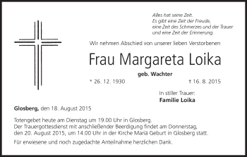 Anzeige von Margareta Loika von MGO