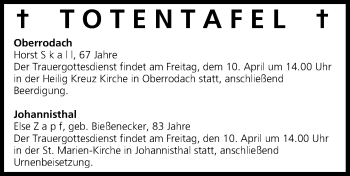 Anzeige von Totentafel, vom 09.04.2015 von MGO