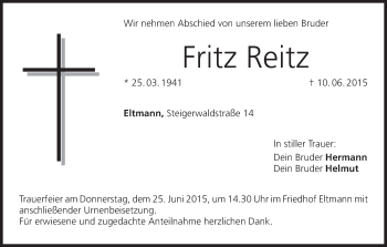 Anzeige von Fritz Reitz von MGO