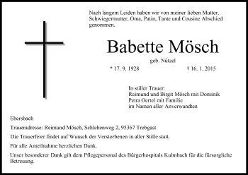 Anzeige von Babette Mösch von MGO