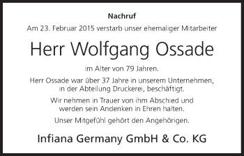 Anzeige von Wolfgang Ossade von MGO