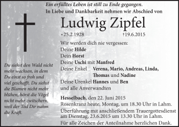 Anzeige von Ludwig Zipfel von MGO