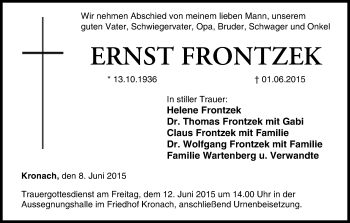Anzeige von Ernst Frontzek von MGO