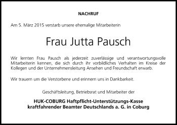 Anzeige von Jutta Pausch von MGO