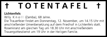 Anzeige von Totentafel vom 11.11.2015 von MGO