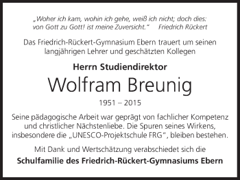 Anzeige von Wolfram Breunig von MGO