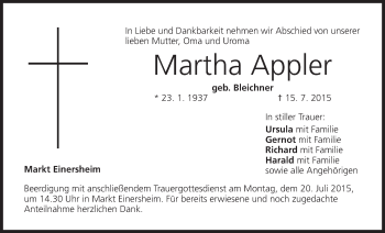 Anzeige von Martha Appler von MGO