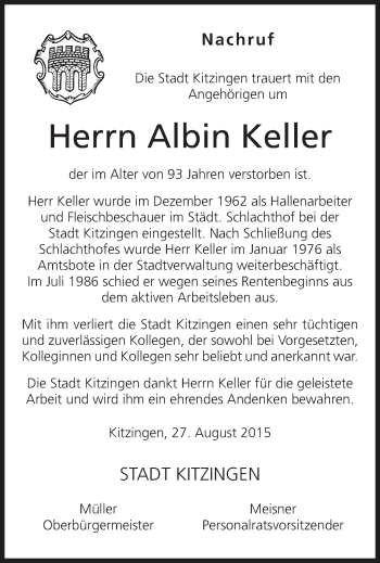 Anzeige von Albin Keller von MGO