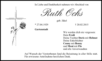 Anzeige von Ruth Ochs von MGO