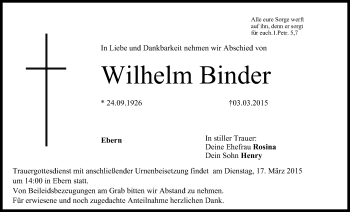 Anzeige von Wilhelm Binder von MGO