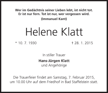 Anzeige von Helene Klatt von MGO