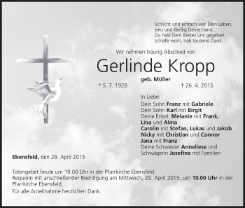 Anzeige von Gerlinde Kropp von MGO