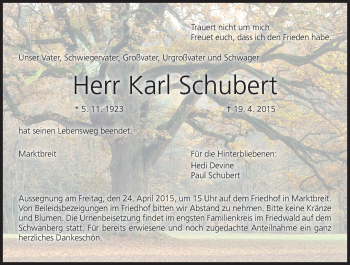 Anzeige von Karl Schubert von MGO