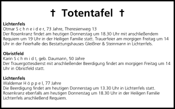 Anzeige von Totentafel vom 26.03.2015 von MGO