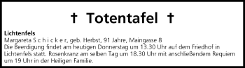 Anzeige von Totentafel vom 15.01.2015 von MGO