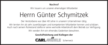 Anzeige von Günter Schymitzek von MGO
