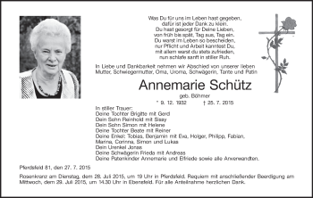 Anzeige von Annemarie Schütz von MGO