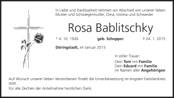 Anzeige von Rosa Bablitschky von MGO