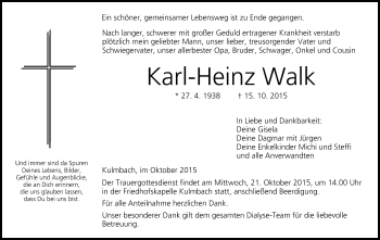 Anzeige von Karl-Heinz Walk von MGO