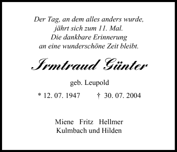 Anzeige von Irmtardi Günter von MGO