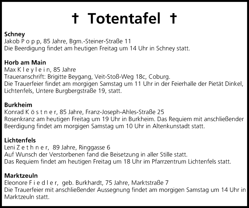  Traueranzeige für Totentafel vom 20.02.2015 vom 20.02.2015 aus MGO