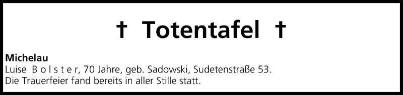  Traueranzeige für Totentafel vom 26.09.2015 vom 26.09.2015 aus MGO