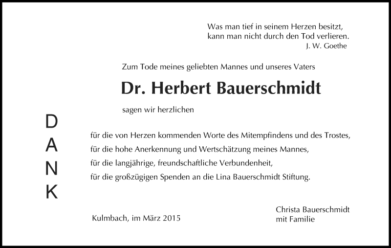  Traueranzeige für Herbert Bauerschmidt vom 27.03.2015 aus MGO