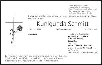 Anzeige von Kunigunda Schmitt von MGO