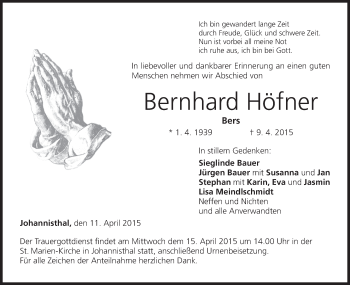 Anzeige von Bernhard Höfner von MGO