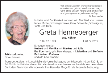 Anzeige von Greta Henneberger von MGO