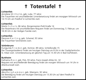 Anzeige von Totentafel vom 03.02.2015 von MGO