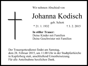 Anzeige von Johanna Kodisch von MGO