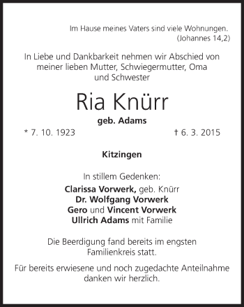 Anzeige von Ria Knürr von MGO