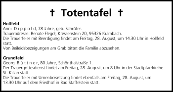 Anzeige von Totentafel vom 27.08.2015 von MGO