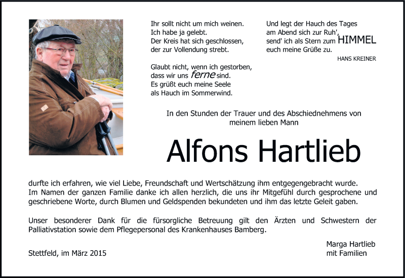  Traueranzeige für Alfons Hartlieb vom 21.03.2015 aus MGO