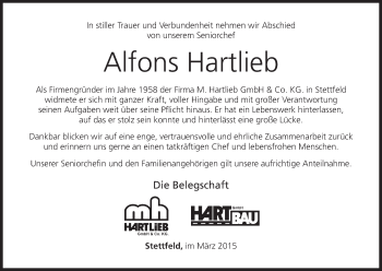 Anzeige von Alfons Hartlieb von MGO