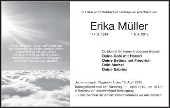 Anzeige von Erika Müller von MGO