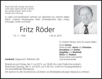 Anzeige von Fritz Röder von MGO