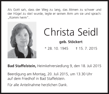 Anzeige von Christa Seidl von MGO